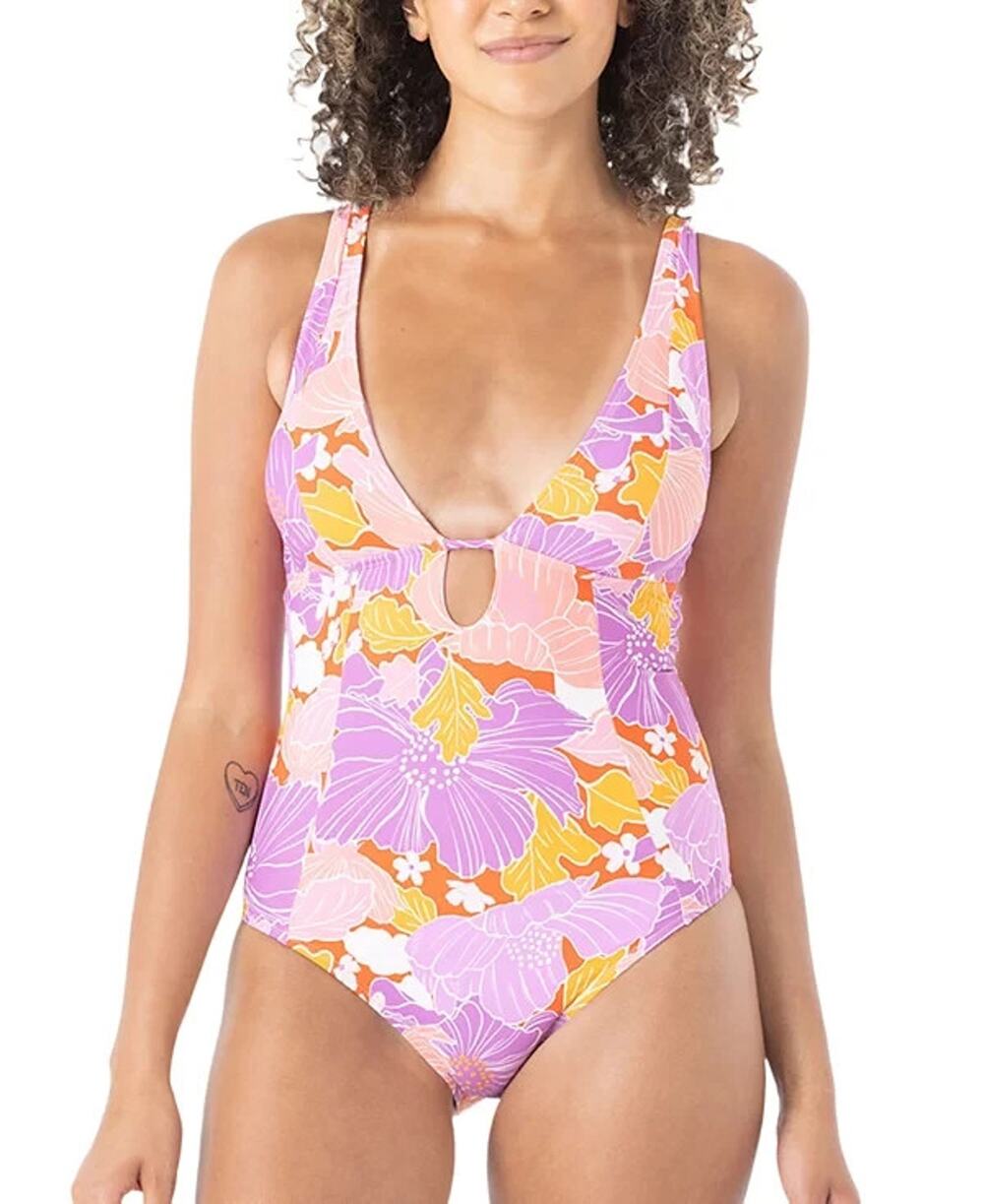 Roxy Juniors' Bell Bottom Blooms One-Piece Swimsuit, Multi, Size S 4189